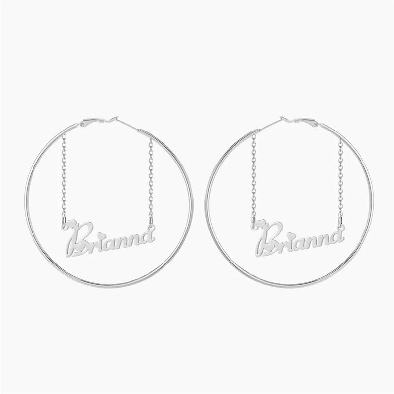 Tangula Personalize Name 60mm Hoop Earring Silver Rosegold