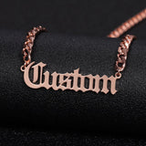 Tangula Name Necklace Old English Font Stainless Steel Cuban Chain