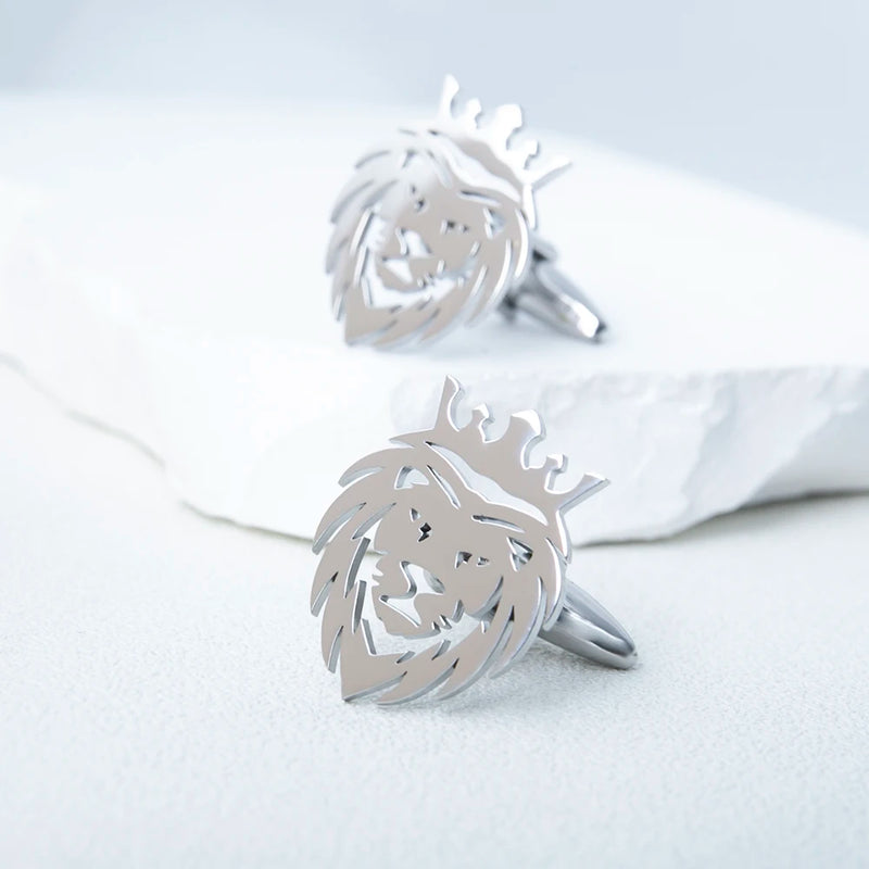 Tangula Punk Crown Lion Cufflinks Stainless Steel Men Animal Hip Hop Rock Party