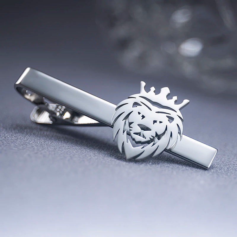 Tangula Punk Crown Lion Tie Clip Stainless Steel Animal Hip Hop Party Accessory
