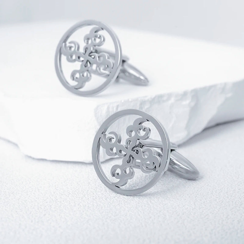 Tangula Tribal Tattoo Cufflinks Stainless Steel Men Cross Cufflinks