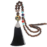 Taofo Wooden Beads Nepalese Long Pendant Necklace Ethnic Romantic Sweater Chain