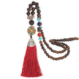 Taofo Wooden Beads Nepalese Long Pendant Necklace Ethnic Romantic Sweater Chain