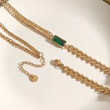 Assymetric Cuban Chain Green Zircon Jewelry Set Choker Necklace Bracelet CZ Ring
