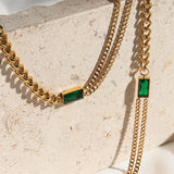 Assymetric Cuban Chain Green Zircon Jewelry Set Choker Necklace Bracelet CZ Ring