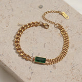 Assymetric Cuban Chain Green Zircon Jewelry Set Choker Necklace Bracelet CZ Ring