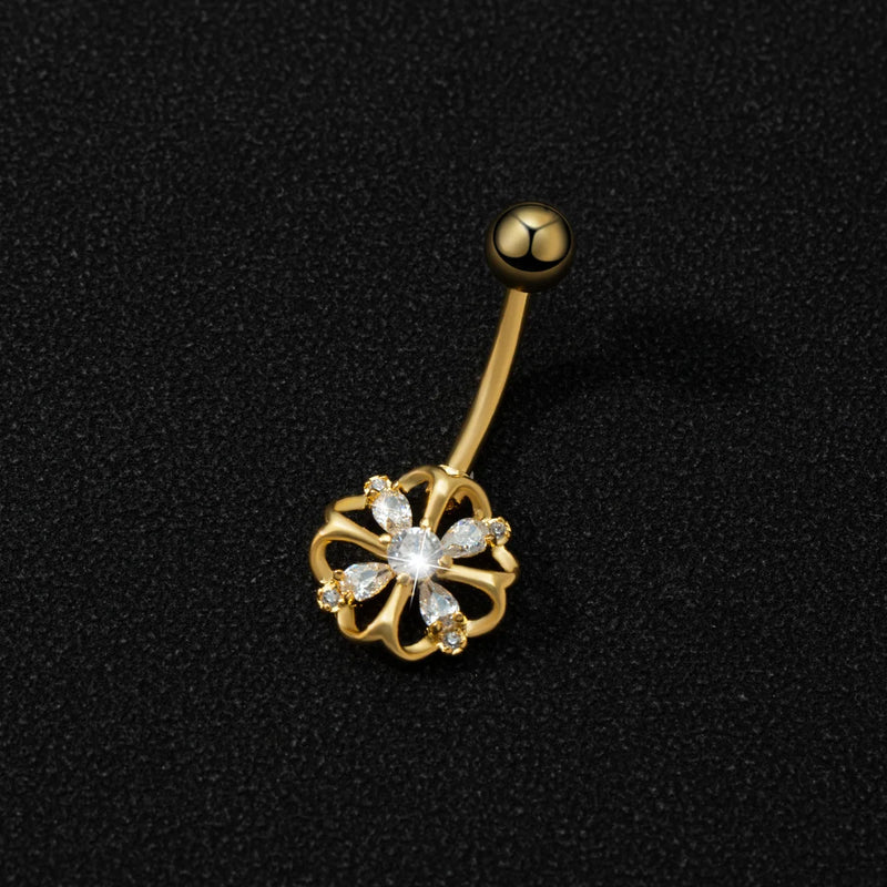 Sun Flower Belly Ring Pearl Belly Button Piercing