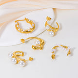 Stainless Steel Pearl Bamboo Earrings Waterproof Charm Jewelry