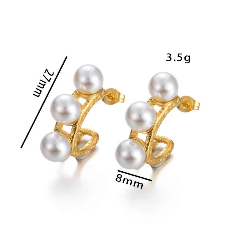 Stainless Steel Pearl Bamboo Earrings Waterproof Charm Jewelry