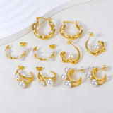 Stainless Steel Pearl Bamboo Earrings Waterproof Charm Jewelry
