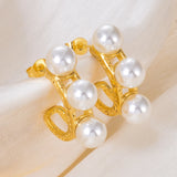 Stainless Steel Pearl Bamboo Earrings Waterproof Charm Jewelry