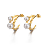 Stainless Steel Pearl Bamboo Earrings Waterproof Charm Jewelry