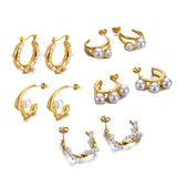 Stainless Steel Pearl Bamboo Earrings Waterproof Charm Jewelry