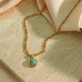 Stainless Steel Plated Chain Amazonite Stone Pendant Necklace