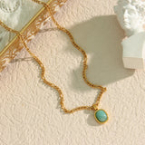 Stainless Steel Plated Chain Amazonite Stone Pendant Necklace