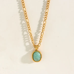 Stainless Steel Plated Chain Amazonite Stone Pendant Necklace