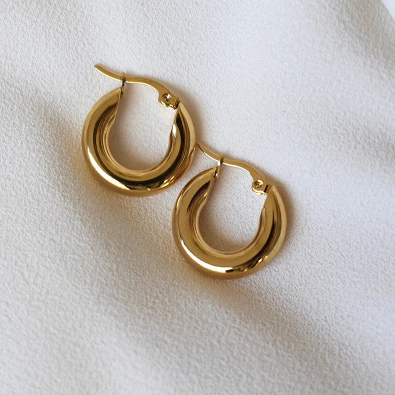 Vintage Stainless Steel Hoop Earrings 18k Plated Women's Jewelry