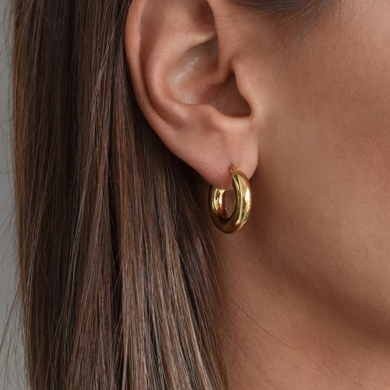 Vintage Stainless Steel Hoop Earrings 18k Plated Women's Jewelry