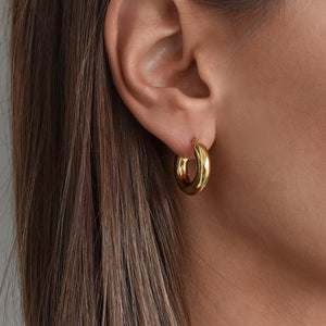 Vintage Stainless Steel Hoop Earrings 18k Plated Women's Jewelry
