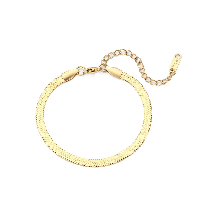 Flat Snake Chain Bracelet 18k Plated for Women