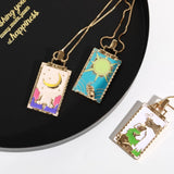 Vintage Tarot Card Necklace Retro Style Geometric Design
