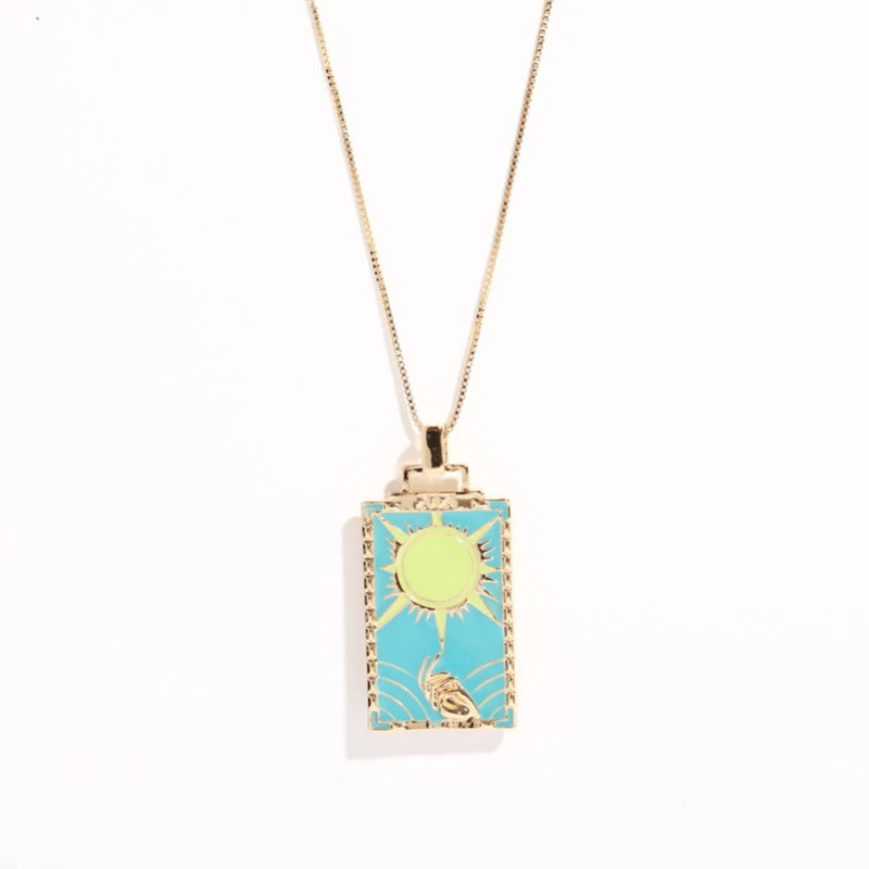 Vintage Tarot Card Necklace Retro Style Geometric Design