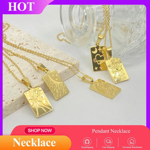 Tarot Carved Pendant Necklace Sun Lion Water Bottle Shape