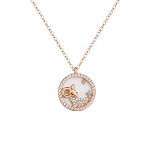 925 Silver Zodiac Necklace with Rose Fritillaria Zircon Pendant