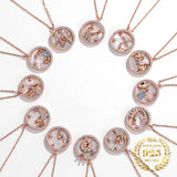 925 Silver Zodiac Necklace with Rose Fritillaria Zircon Pendant