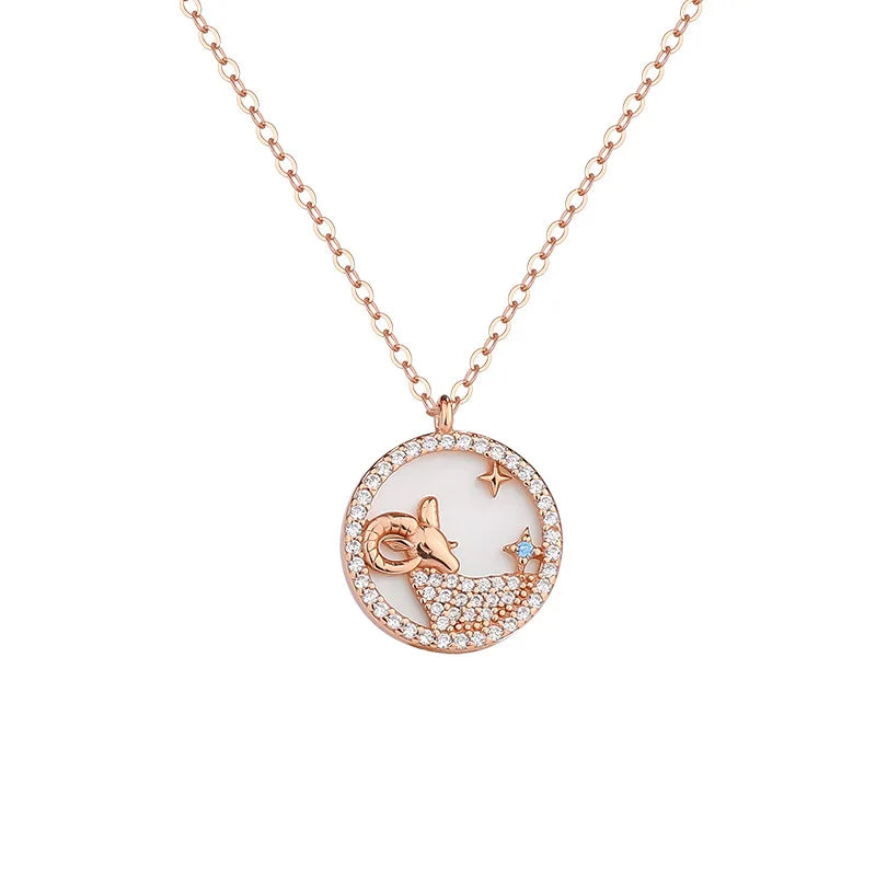 925 Silver Zodiac Necklace with Rose Fritillaria Zircon Pendant