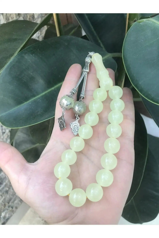 Phosphorus Cats Eye Amber Barley Cut 17 Beads Rosary Tesbhi