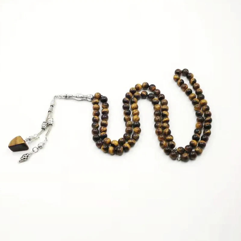 Muslim Men's Bracelet 99 Tiger Eye Stone Tasbih Prayer Beads