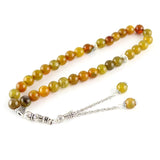 Muslim Tasbih Bracelet 33 Beads Agate Stone Islamic Rosary Brown Jewelry