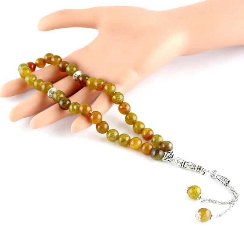 Muslim Tasbih Bracelet 33 Beads Agate Stone Islamic Rosary Brown Jewelry