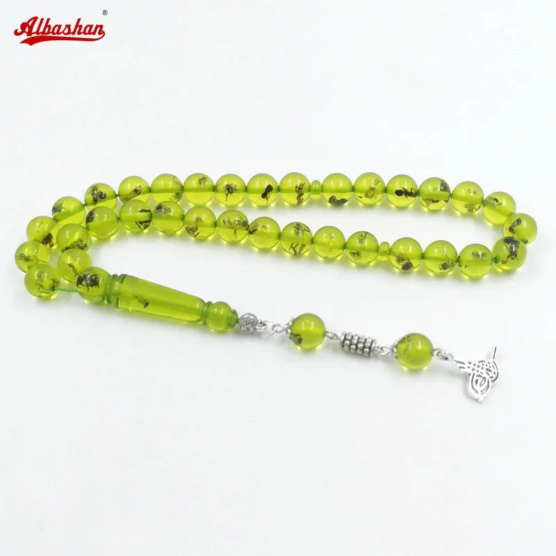 Real Insect Green Resin Rosary Men's Accessories Misbaha Islamic Bracelet