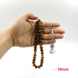 Brown Agates Stone Islamic Rosary Misbaha 33 Beads Metal Tassels Bracelet