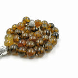 Brown Agates Stone Islamic Rosary Misbaha 33 Beads Metal Tassels Bracelet