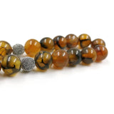Brown Agates Stone Islamic Rosary Misbaha 33 Beads Metal Tassels Bracelet