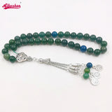 Natural Green Aquatic Agates & Lapis Lazuli Muslim Prayer Beads