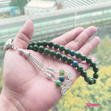 Natural Green Aquatic Agates & Lapis Lazuli Muslim Prayer Beads