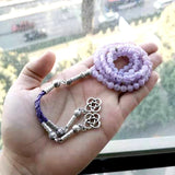 Natural Light Amethyst Muslim Tasbih Bracelet 99 Bead Rosary Islamic Jewelry