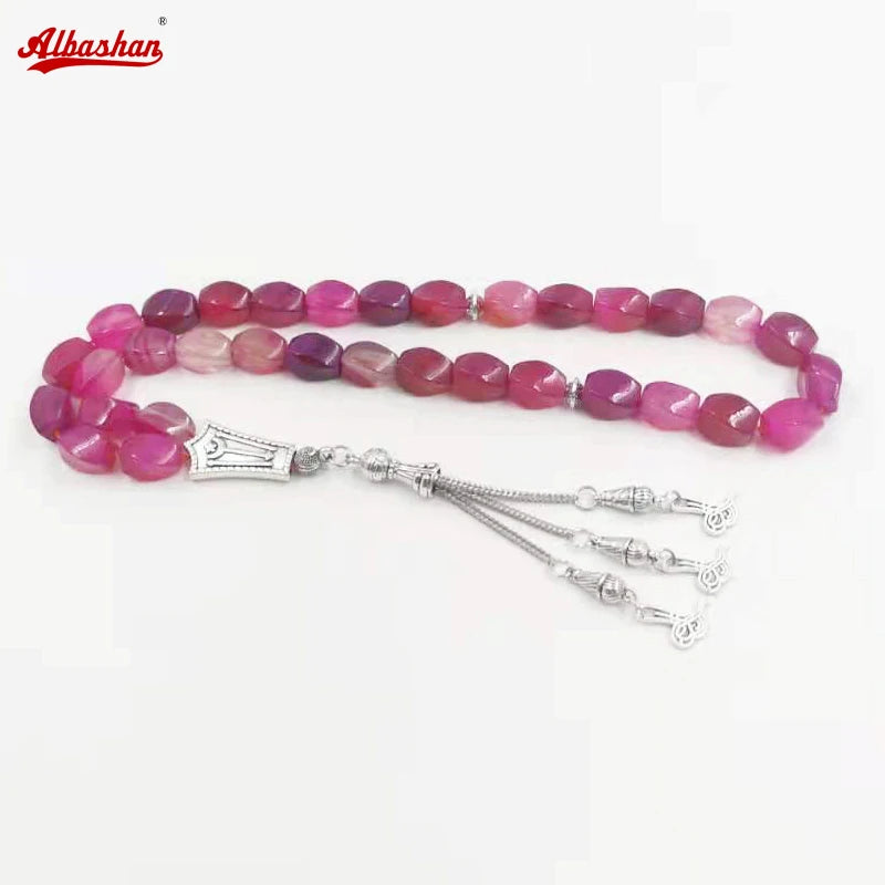 Pink Agates Islamic Misbaha Bracelet Rosary Necklace Gemstones Gift