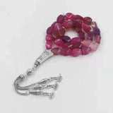 Pink Agates Islamic Misbaha Bracelet Rosary Necklace Gemstones Gift
