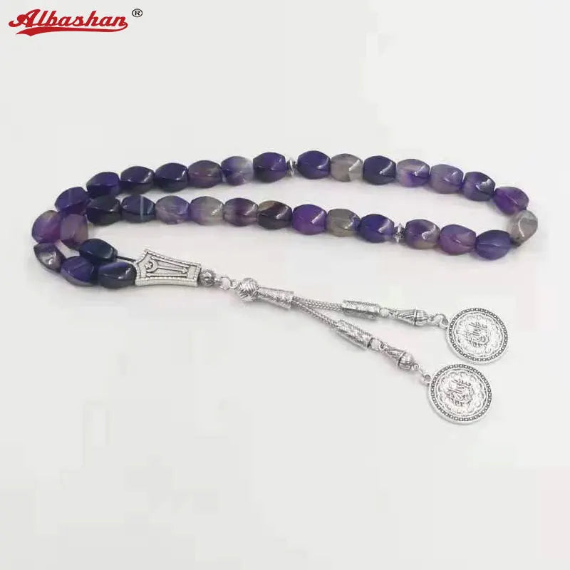 Natural Purple Agates Islamic Misbaha 33 Bracelet Rosary Bead Muslim Gift