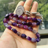 Natural Purple Agates Islamic Misbaha 33 Bracelet Rosary Bead Muslim Gift