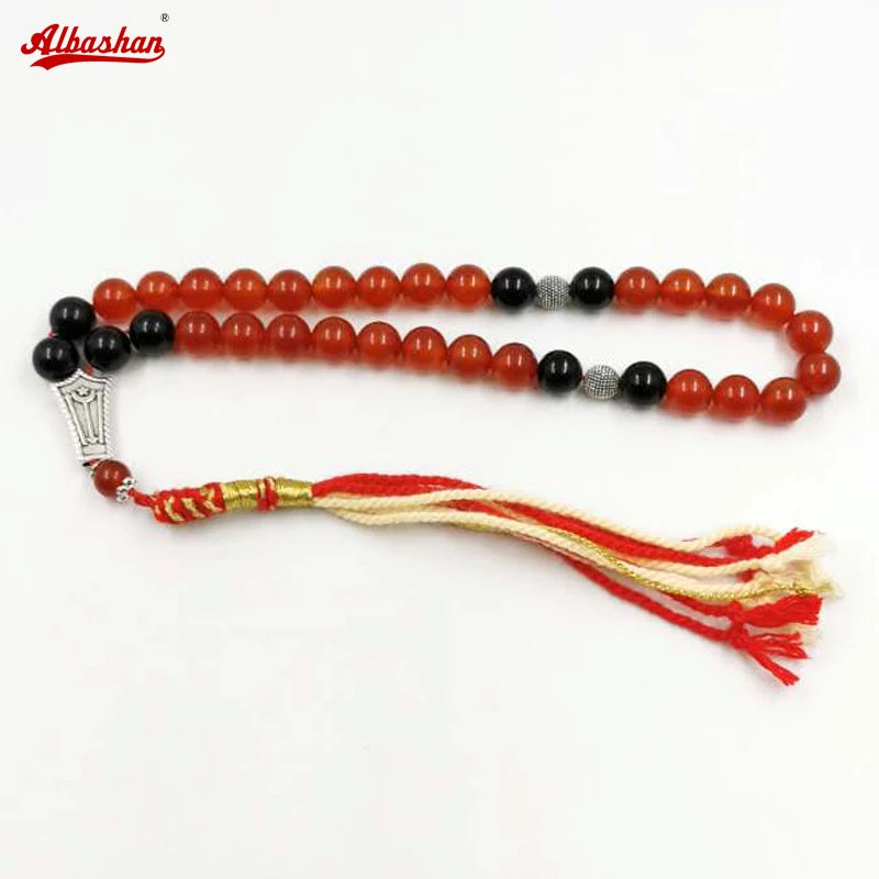 Natural Red Agate Islamic Misbaha Muslim 33 Beads Bracelet Ramadan Gemstone