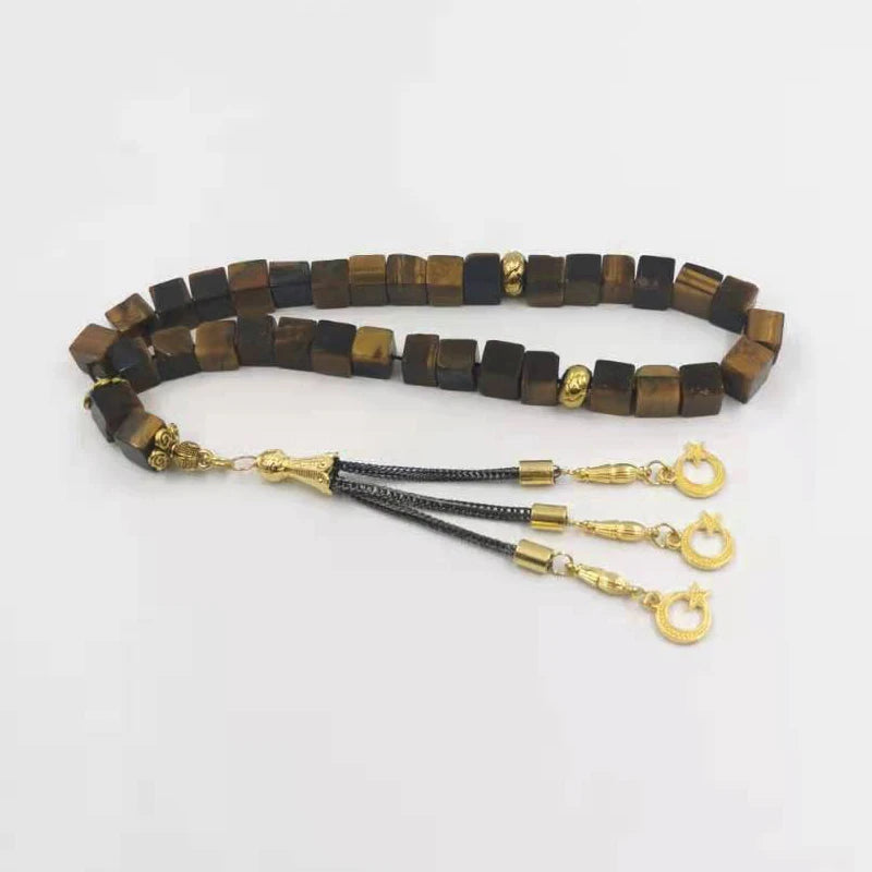 Tiger Eye Square Stone Muslim Misbaha 33 Prayer Beads Arabic Bracelet