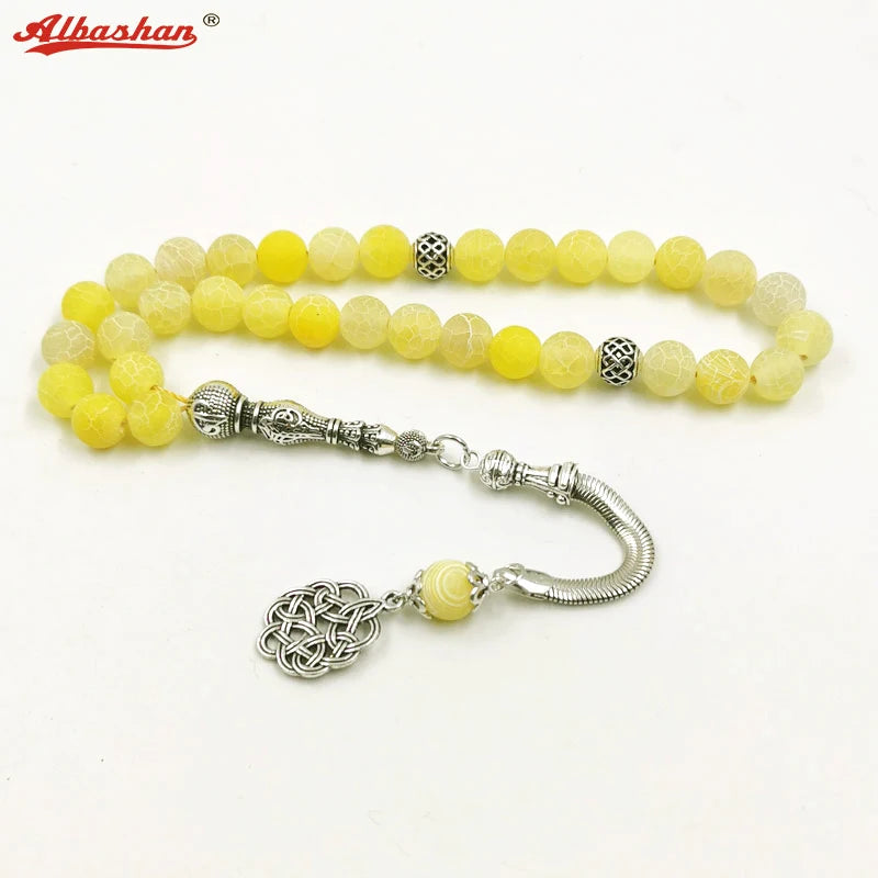 Yellow Agate Stone Muslim Prayer Beads Bracelet Islamic Accessories
