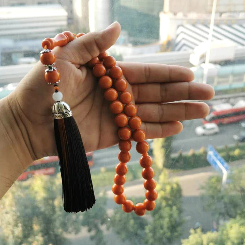 Orange Resin Muslim Bracelet 33 Prayer Beads Arabic Rosary Misbaha Jewelry