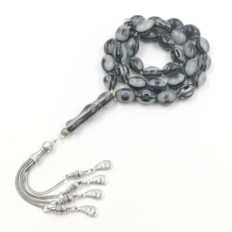 Gray Resin Tasbih 33 Beads Islamic Bracelet Rosary